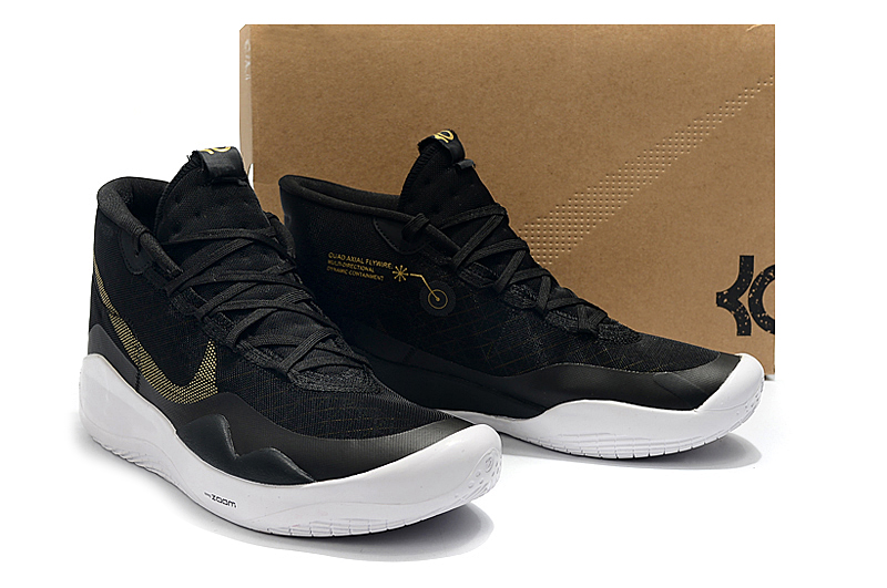 2019 Nike Kevin Durant 12 Black Gold White Basketball Shoes - Click Image to Close